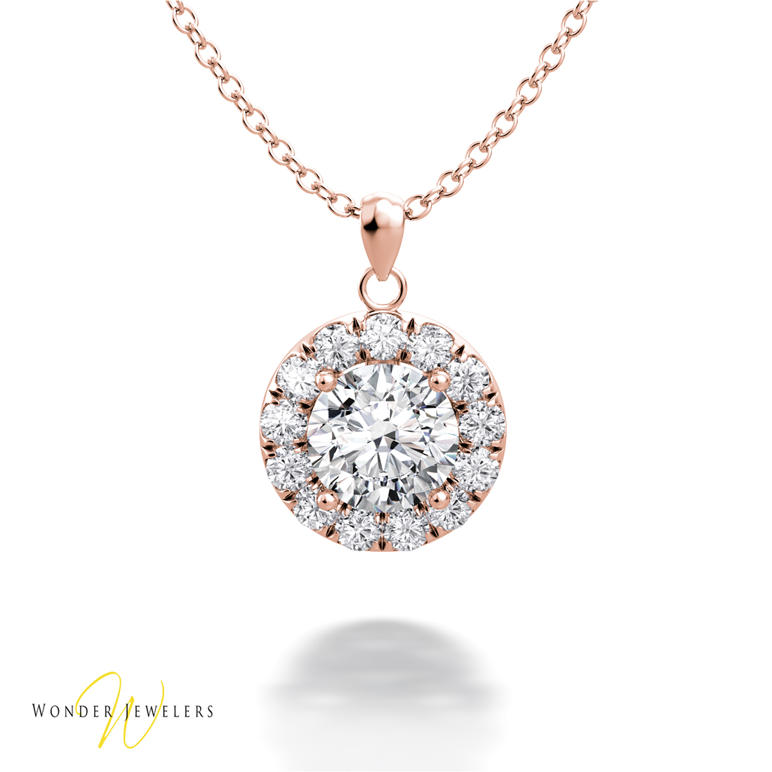 0.8ctw GIA Round Diamond Halo Necklace Pendant 14K Rose Gold 0.8ctw GIA Round Diamond Halo Necklace Pendant 14K Rose Gold
