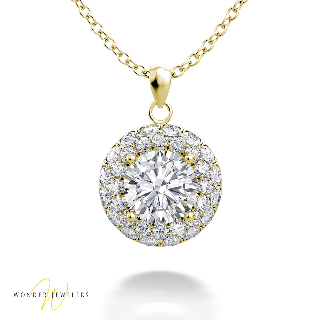 0.6ctw GIA Round Diamond Halo Necklace Pendant 14K Gold G